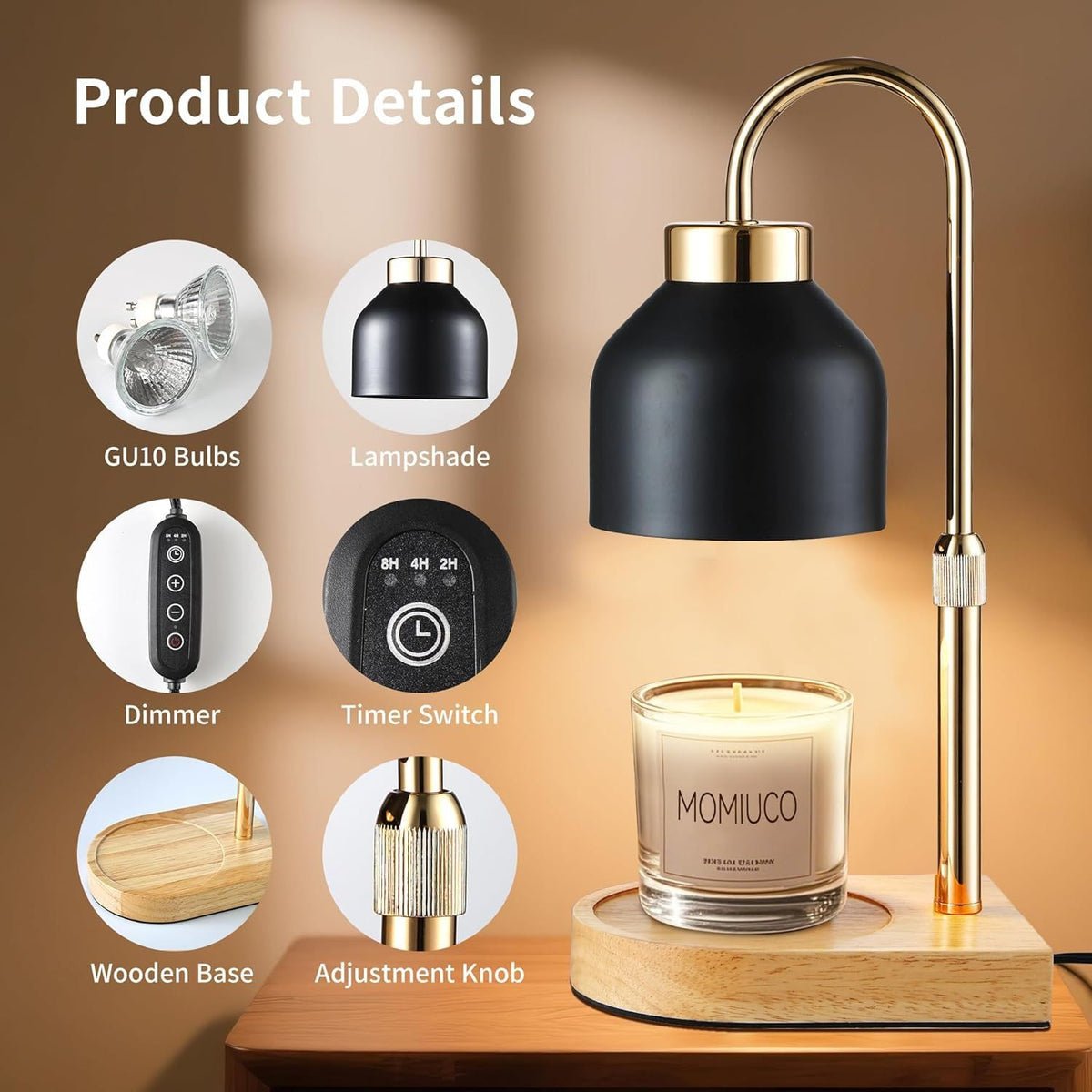 Height Adjustable Dimmable Candle Warmer Lamp with Timer U37723