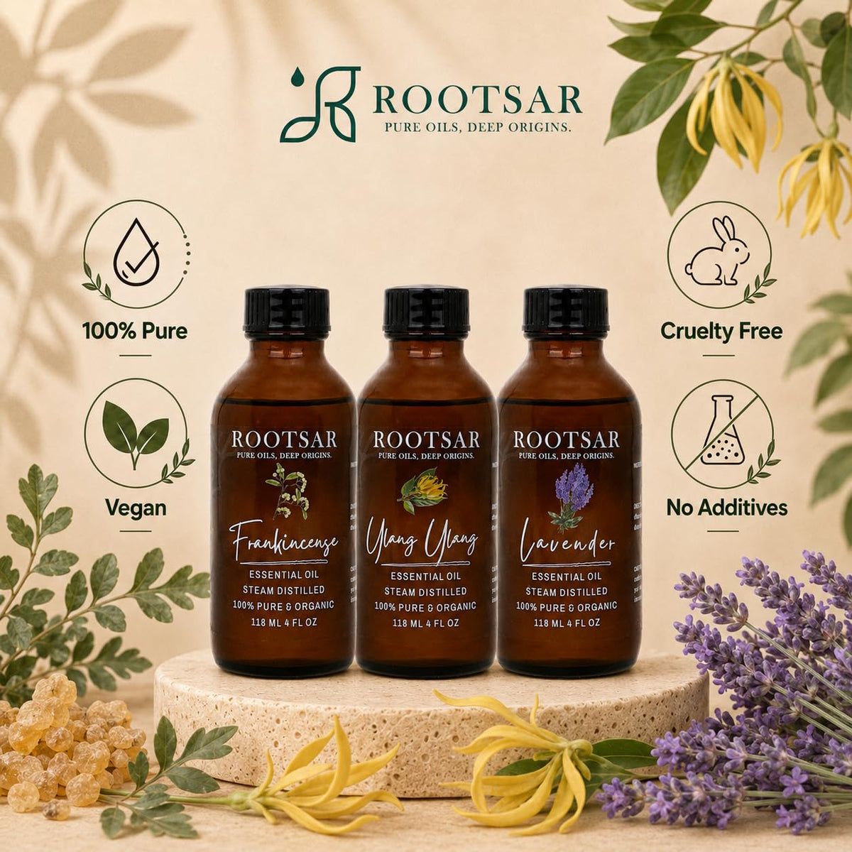 3 Pack Lavender Ylang Ylang Frankincense Essential Oils 4 Fl Oz G636