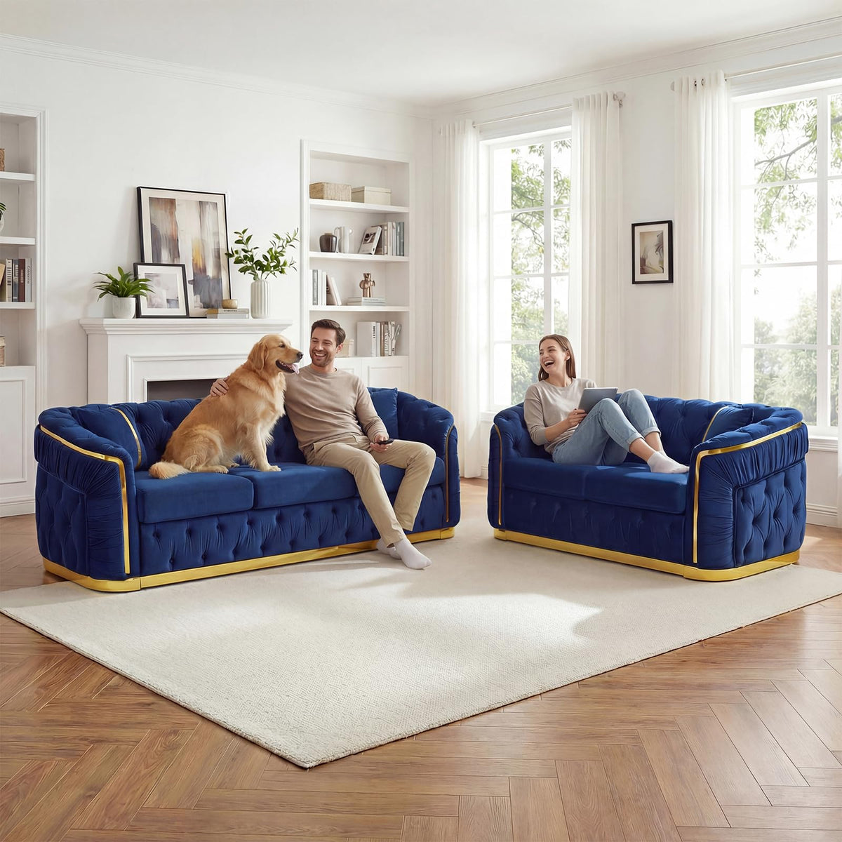 Velvet Button Tufted Chesterfield Sofa Set B7993