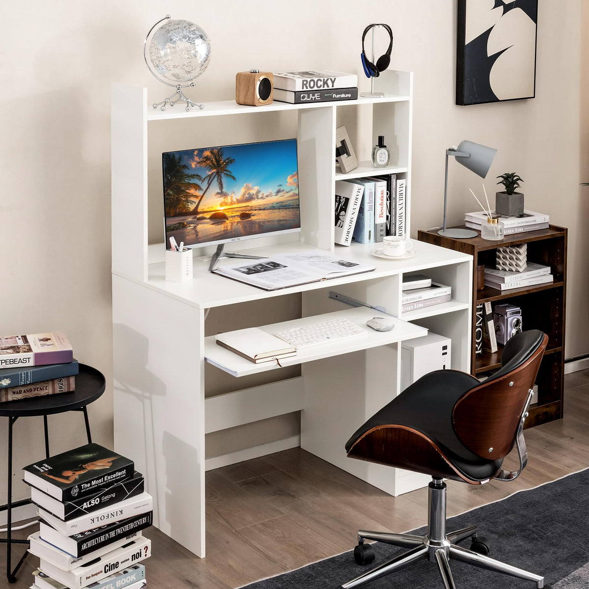White Computer Desk with Hutch Z7359