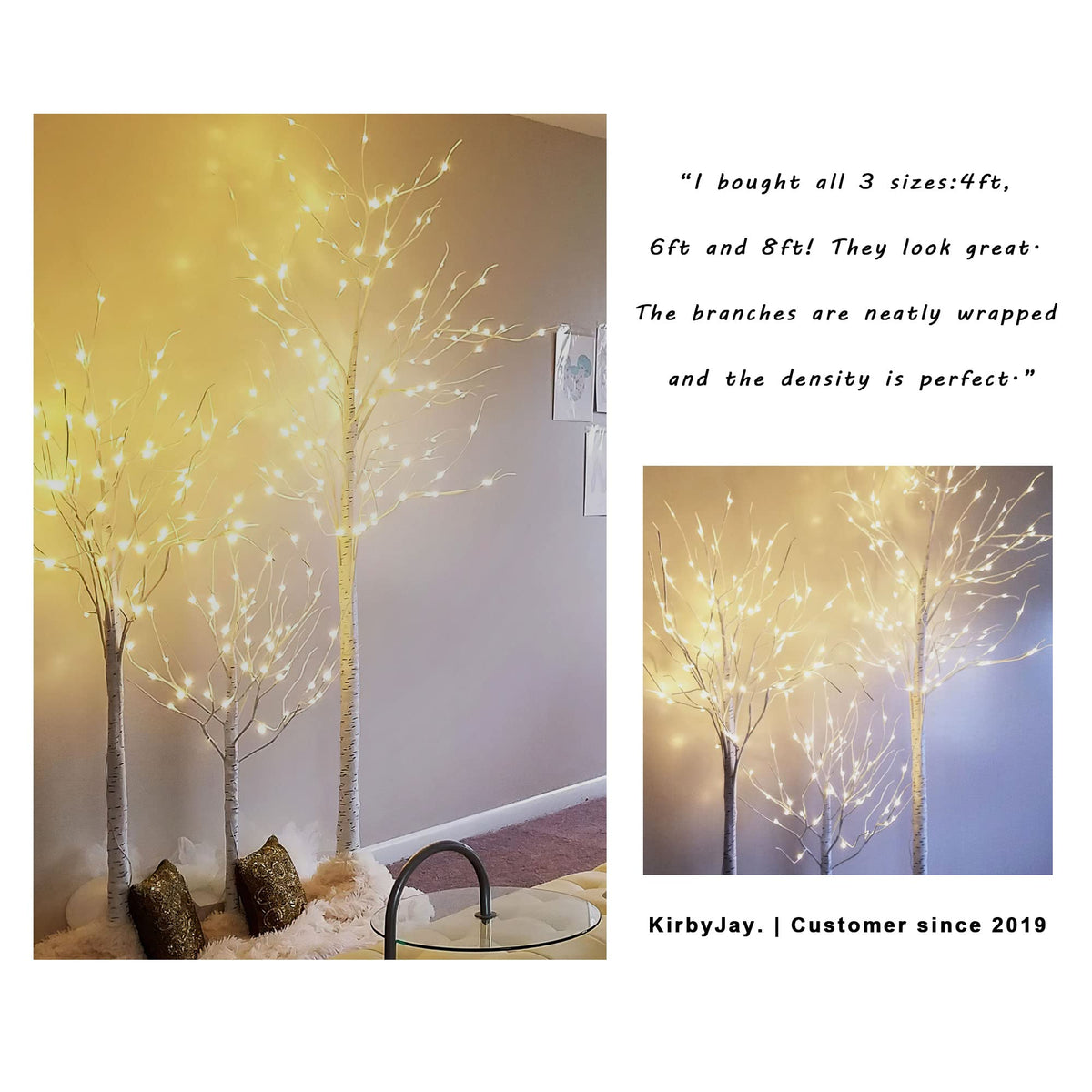 2 Pack 8FT 132 LED Lighted Artificial Birch Tree Warm White P482