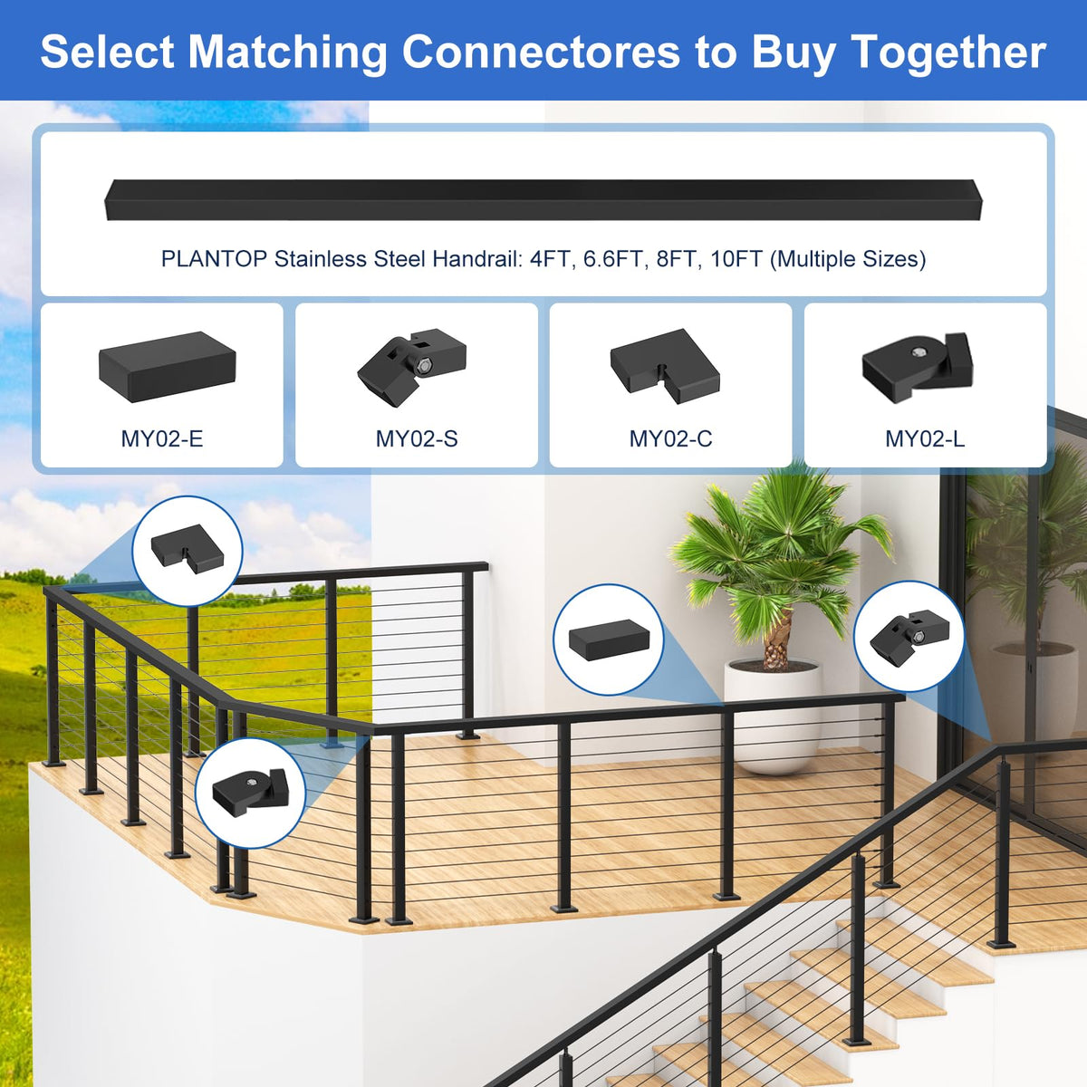 36" Cable Railing Kit with 3 Stainless Steel Black Posts A991380
