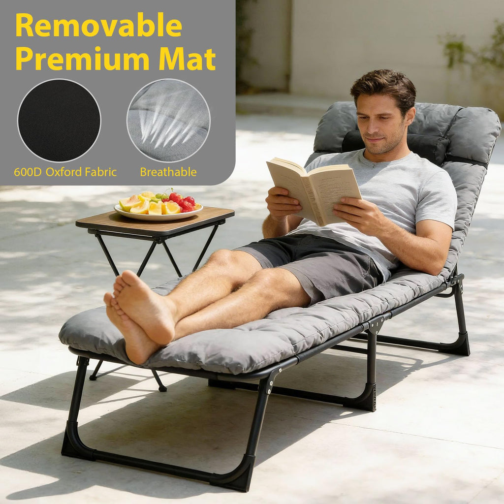 Heavy-Duty Portable Padded Camping Cot Bed with Mattress and Pillow J226