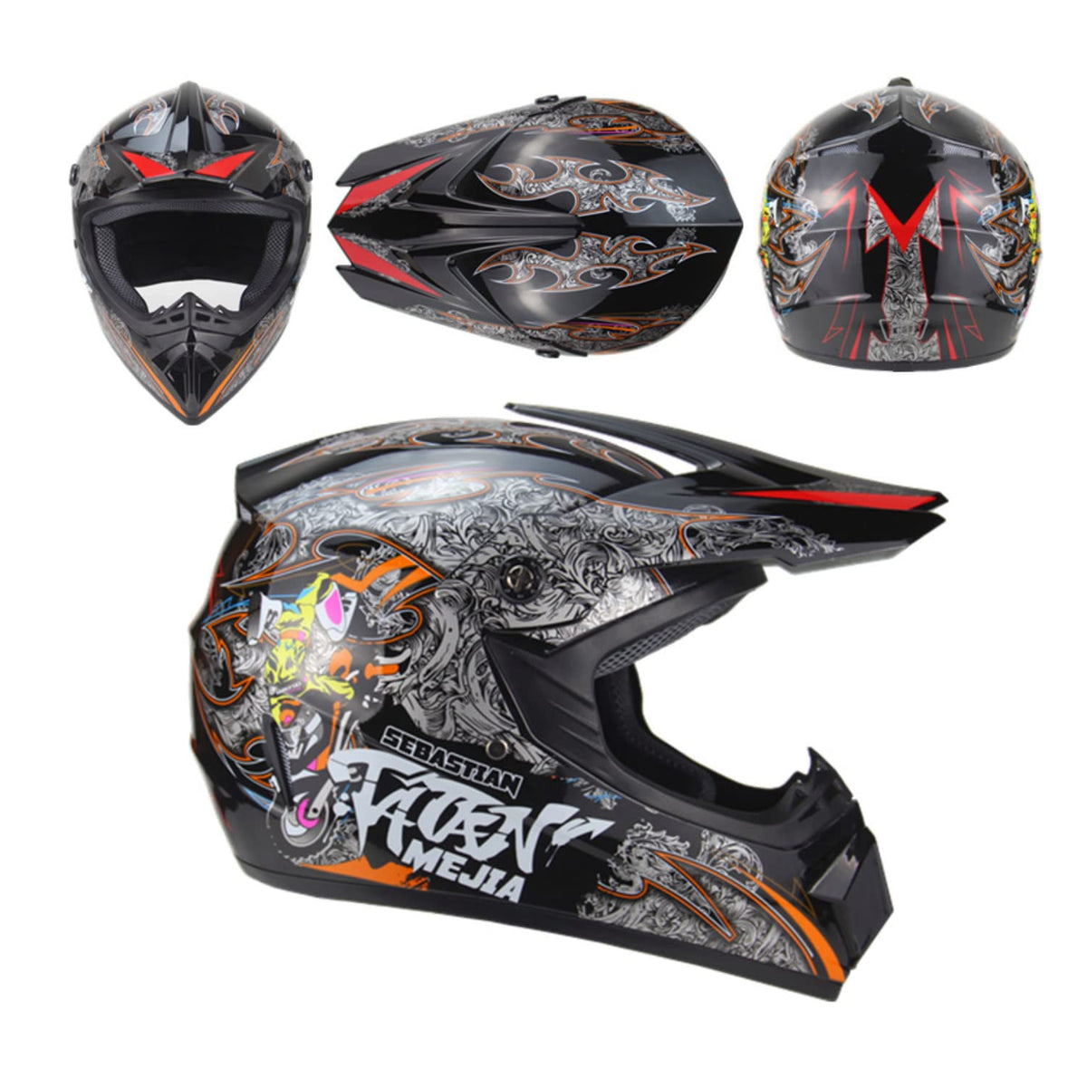 Black Motocross Helmet with Gloves and Goggles W18546
