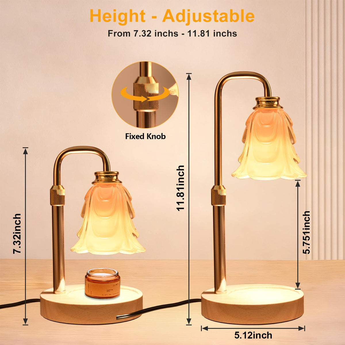 Adjustable Height Candle Warmer Lamp with Timer and Dimmer I201437