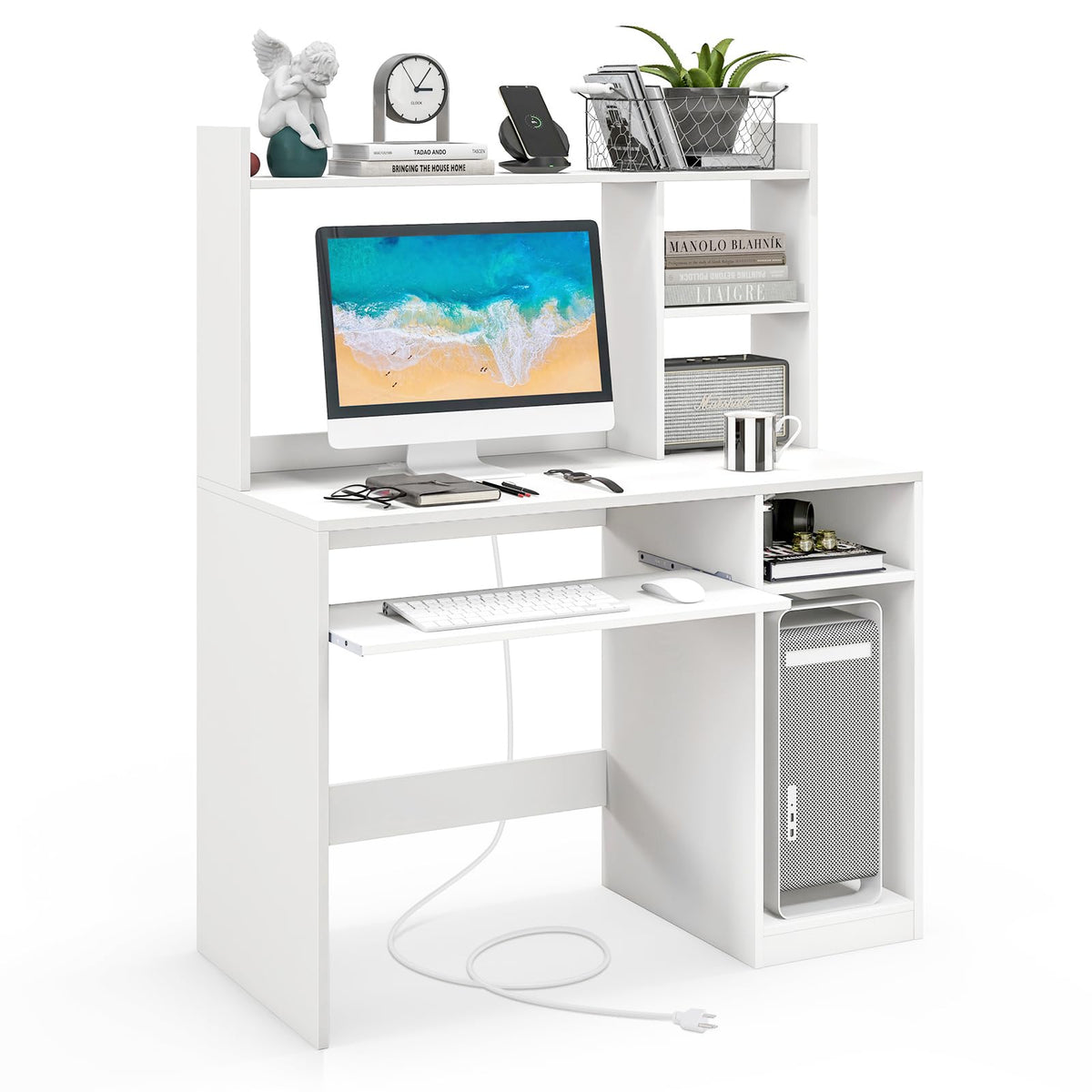 White Computer Desk with Hutch Z7359