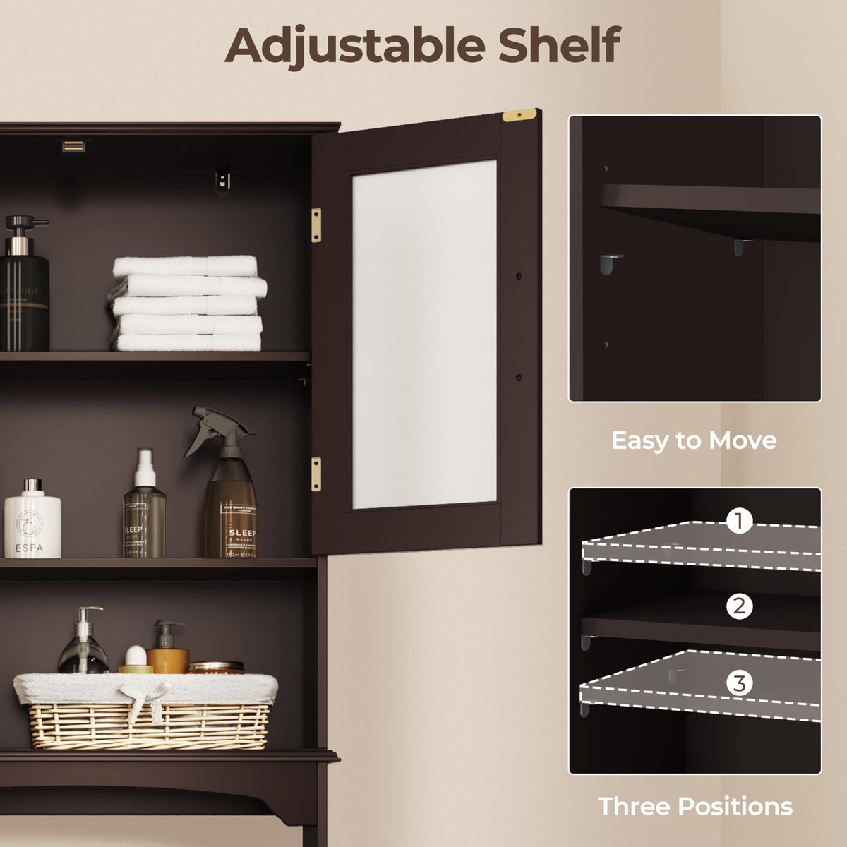 Over the Toilet Storage Cabinet with Glass Doors D696489