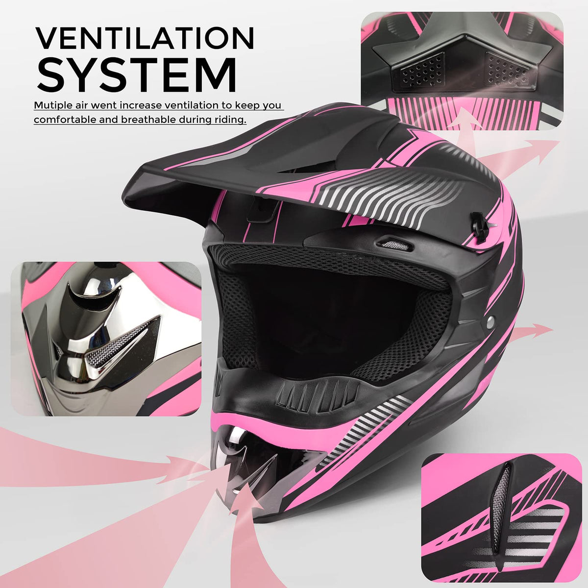 Pink XL DOT Approved Full Face Motocross Helmet O31947
