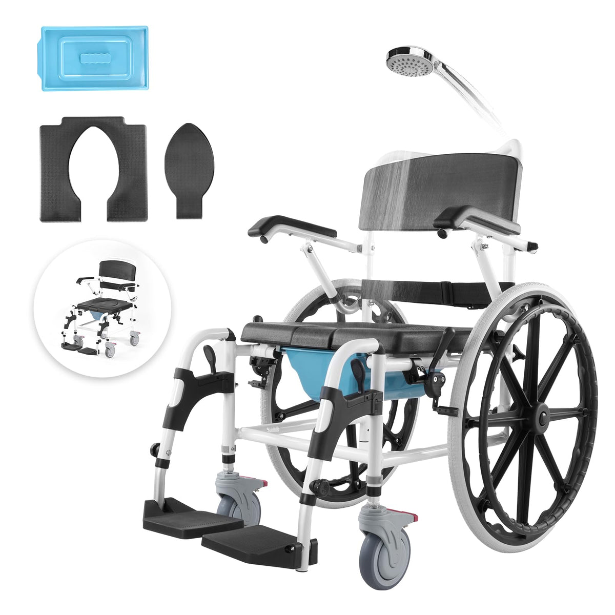 17.5in Adjustable Aluminum Shower Wheelchair with Brake X751