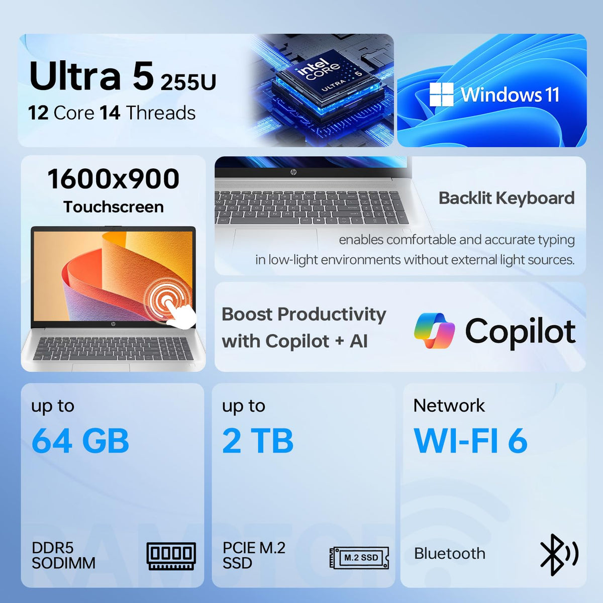 17.3" Touchscreen Laptop, Intel Core Ultra 5, 16GB DDR5 RAM, 1TB SSD T1043