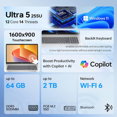 17.3" Touchscreen Laptop, Intel Core Ultra 5, 16GB DDR5 RAM, 1TB SSD T1043