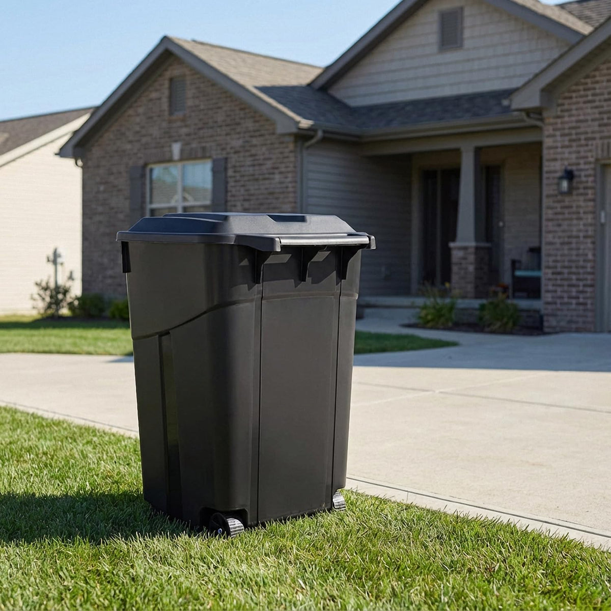 45 Gallon Black Wheeled Trash Can with Lid K1171