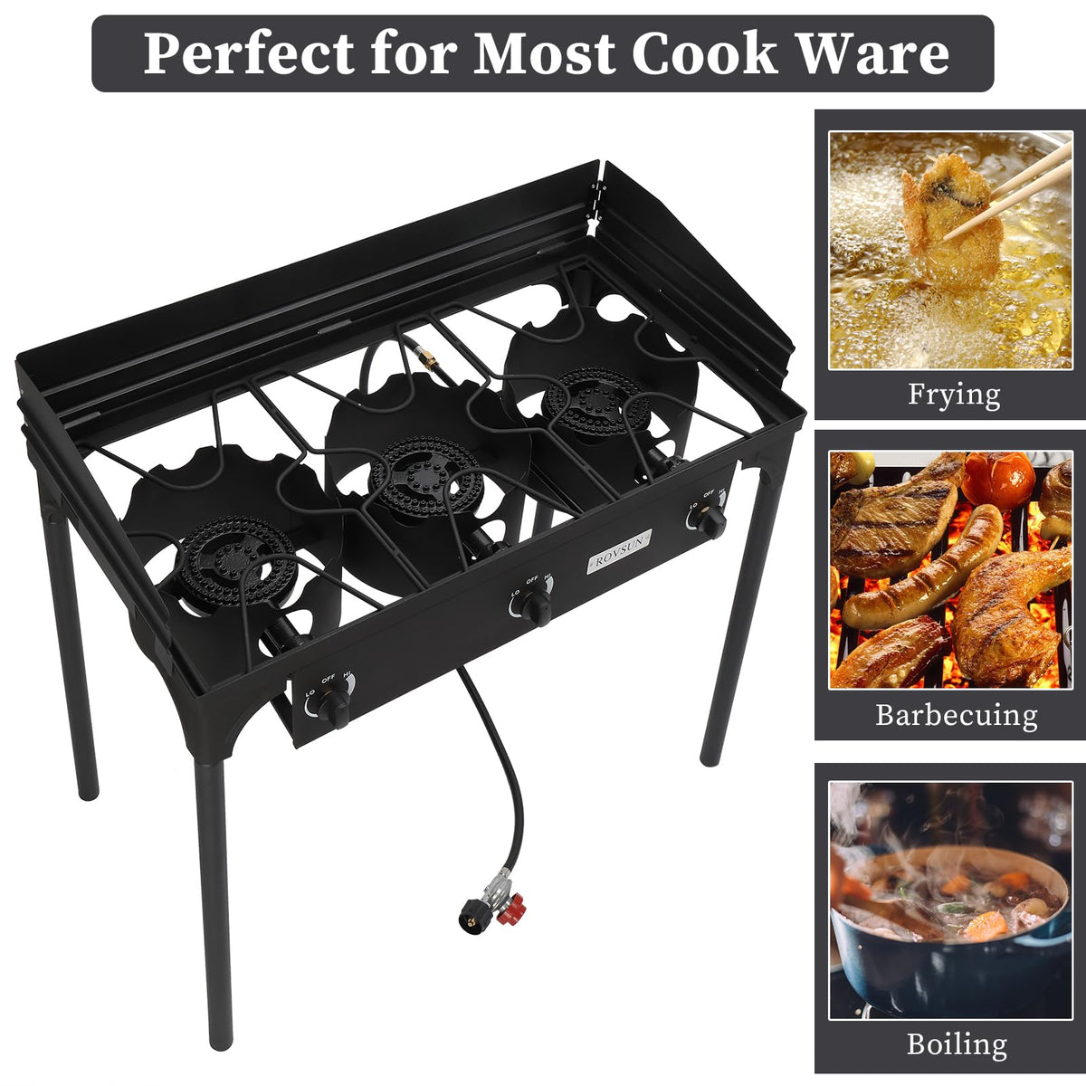 3 Burner Outdoor Propane Gas Stove with Windpanel Q434