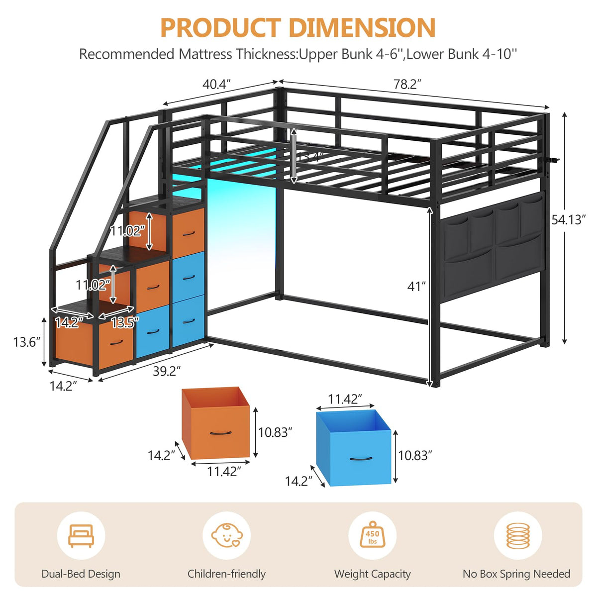 Twin Over Twin Bunk Bed with Stairs and 6 Storage Drawers C374838