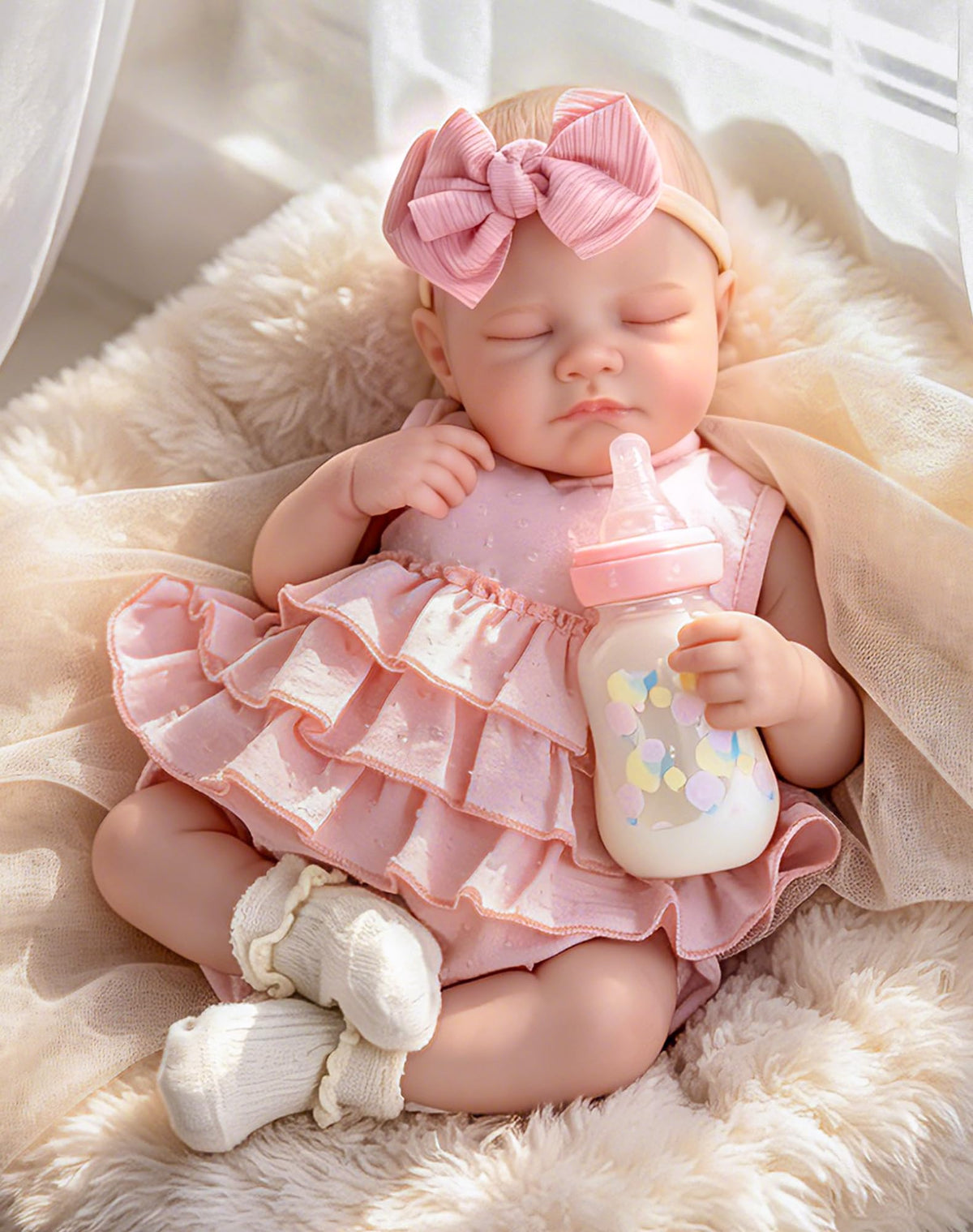 20'' Realistic Sleeping Newborn Girl Doll in Pink Dress M913685