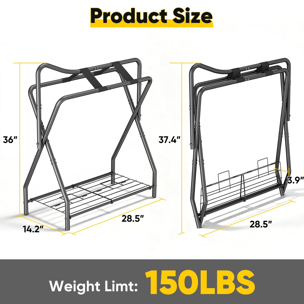 Foldable Black Horse Saddle Rack with Storage C801362