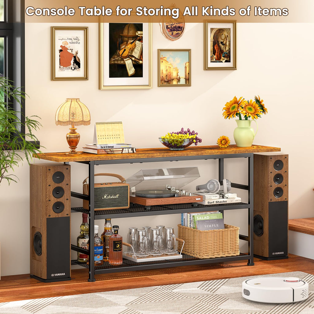 Rustic Brown TV Stand up to 55 Inch with 3 Tier Storage Shelves Y99818