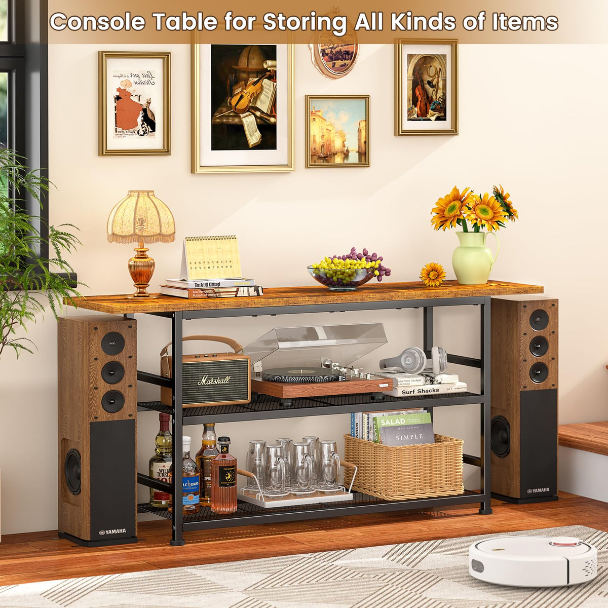 Rustic Brown TV Stand up to 55 Inch with 3 Tier Storage Shelves Y99818