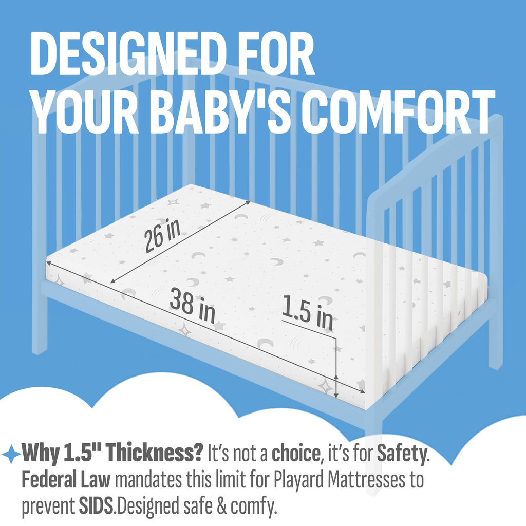 38"x26"x1.5" Bamboo Cover Waterproof Gel Memory Foam Pack n Play Mattress H33395