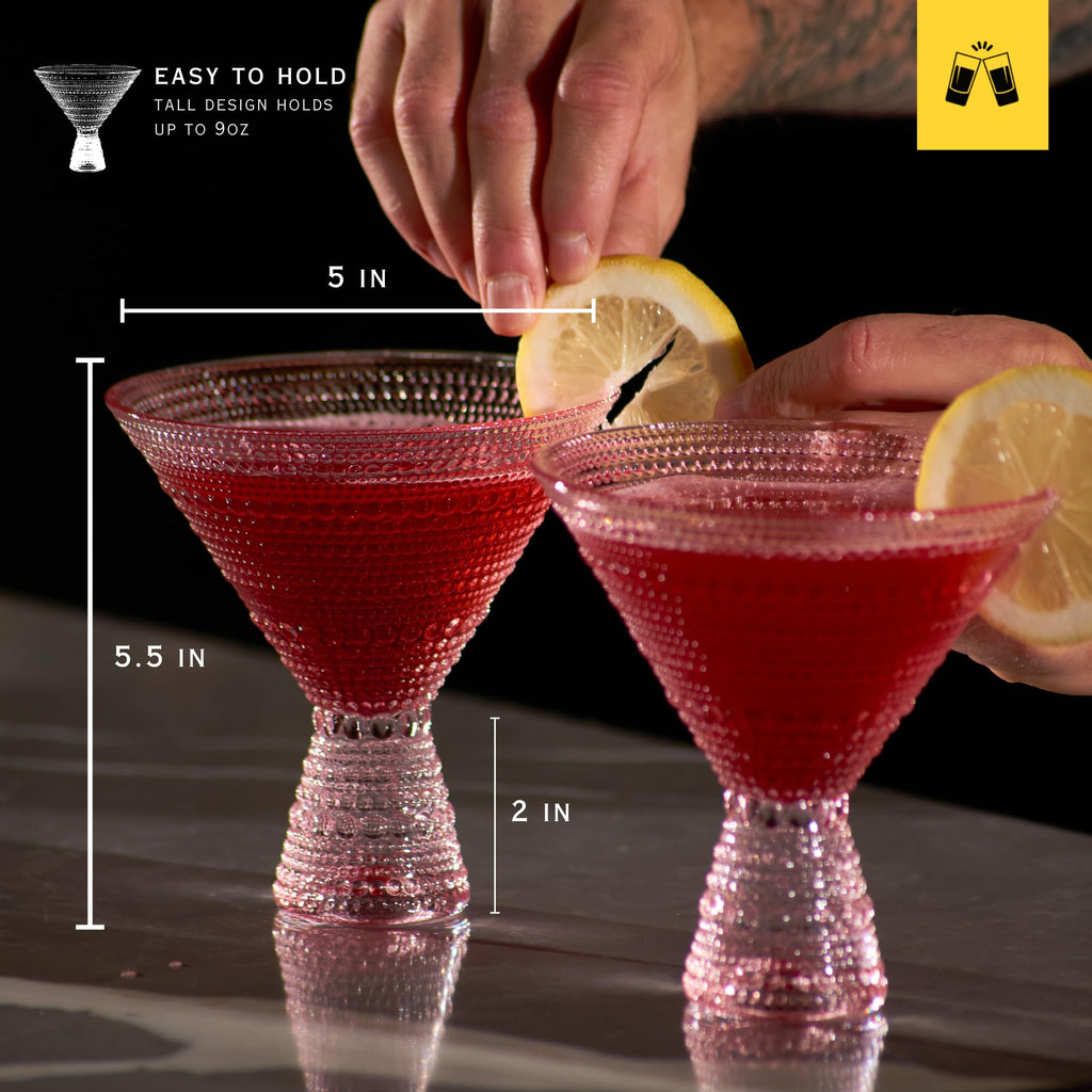 Pink & Clear 9oz Set of 6 Martini Glasses D127