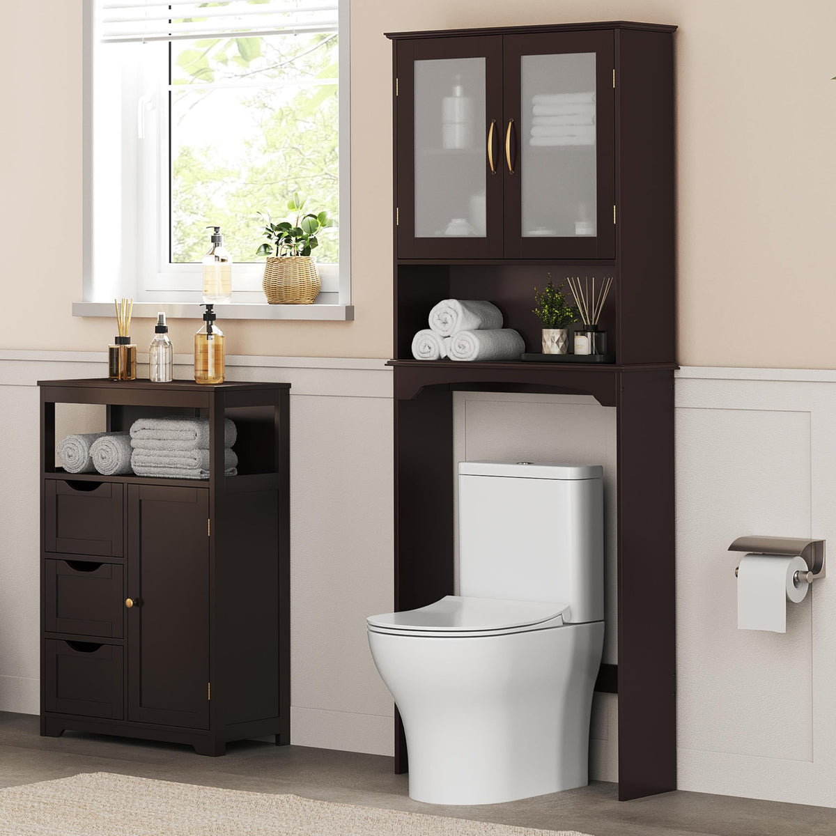 Over the Toilet Storage Cabinet with Glass Doors D696489