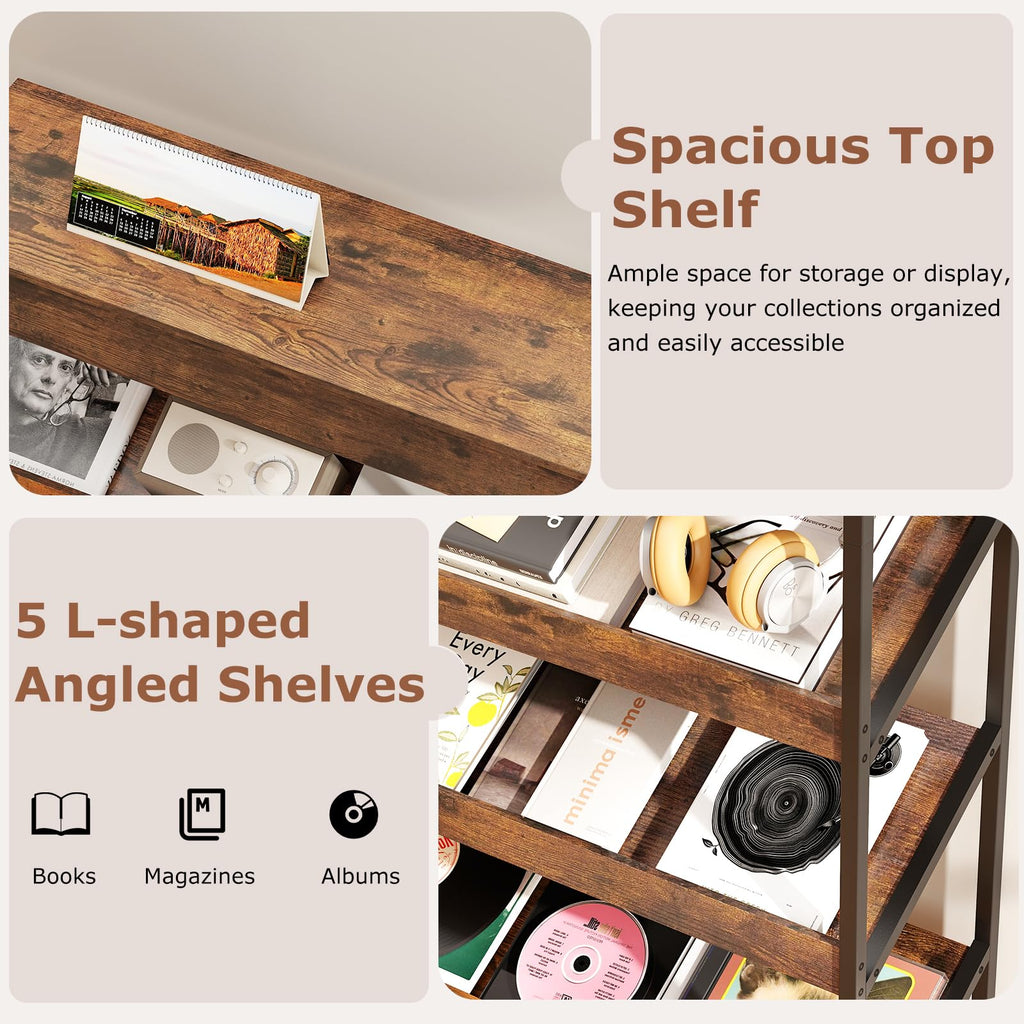 6-Tier Tall Freestanding Bookshelf with Angled Shelves I6792
