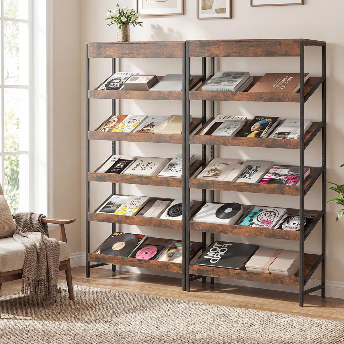 6-Tier Tall Freestanding Bookshelf with Angled Shelves I6792