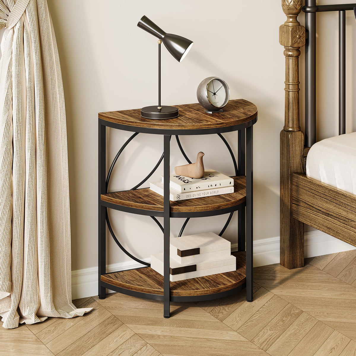 Half Round 3-Tier Narrow Side Table with Metal Frame H8820