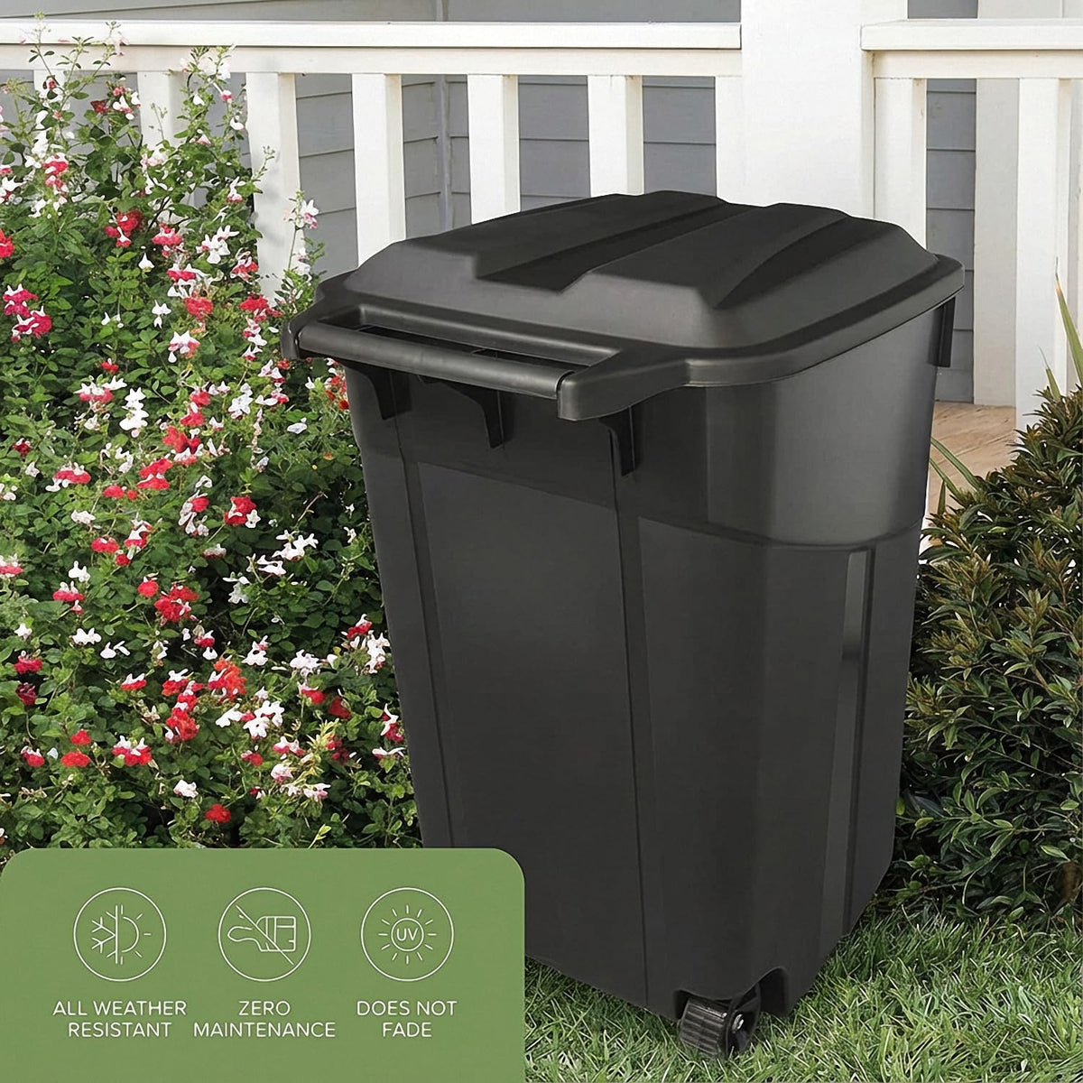 45 Gallon Black Wheeled Trash Can with Lid K1171