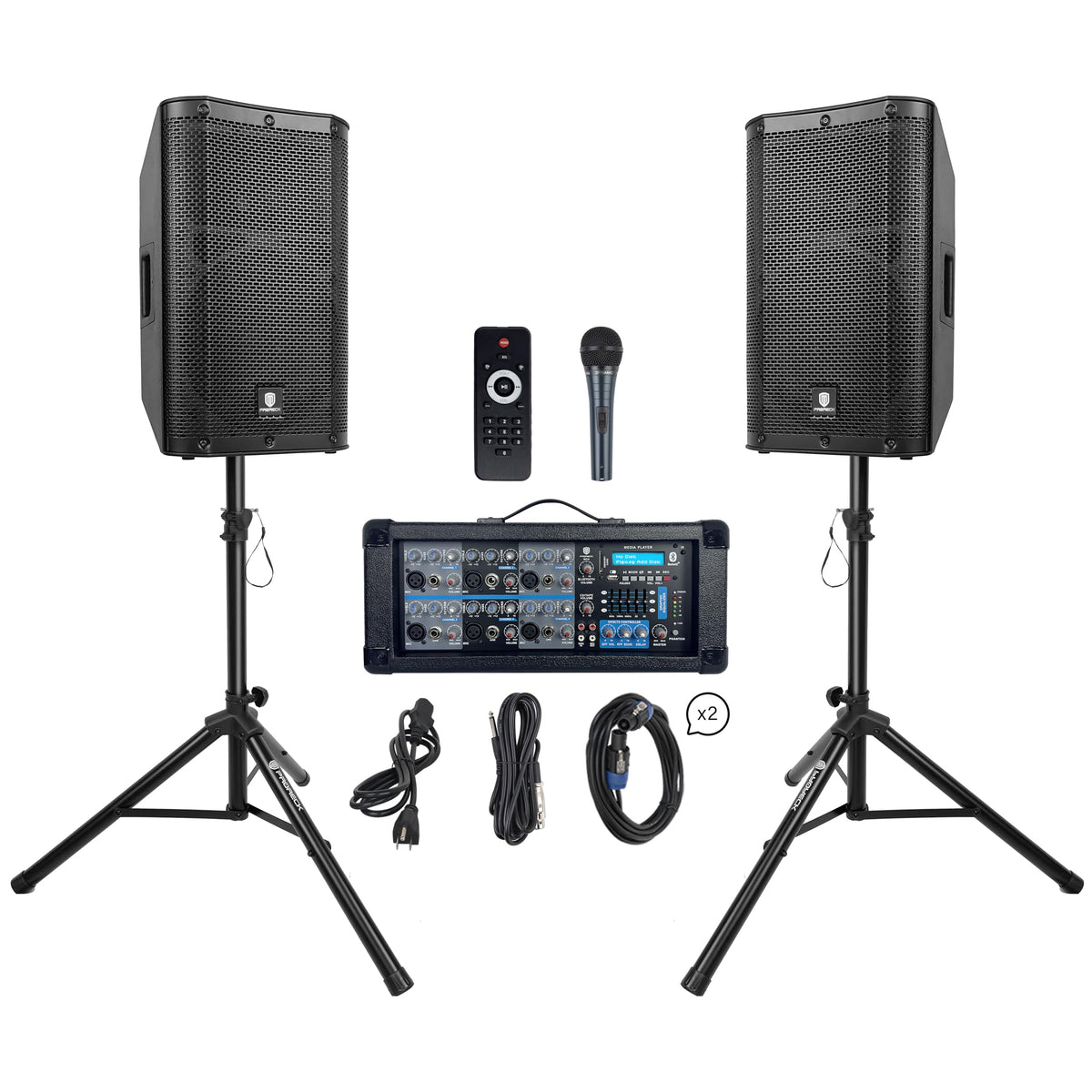2500W Bluetooth PA Speaker System with Powered Mixer and Passive Speakers O138273