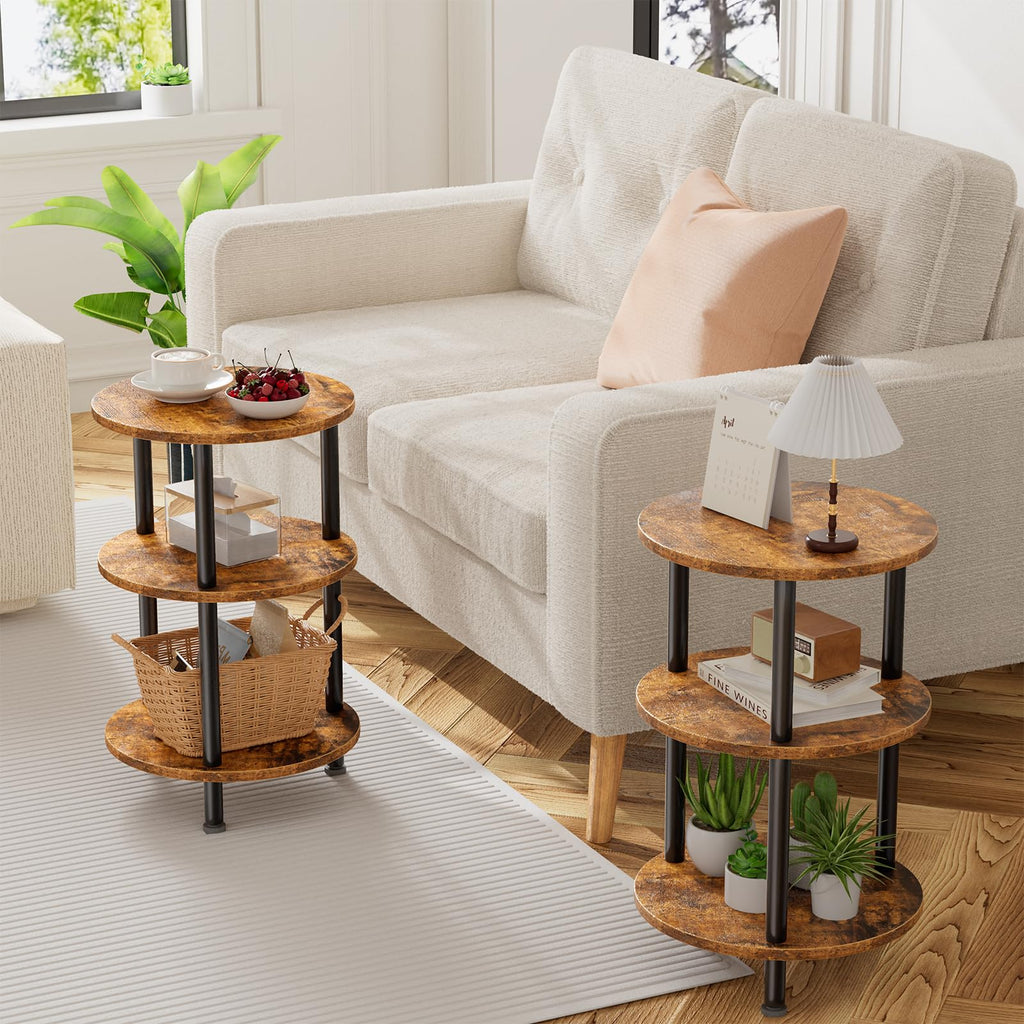 Rustic Brown 3 Tiers Round Side Table S9961