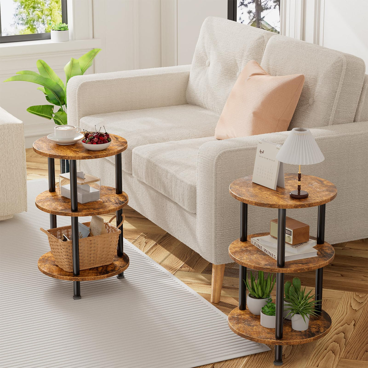 Rustic Brown 3 Tiers Round Side Table S9961