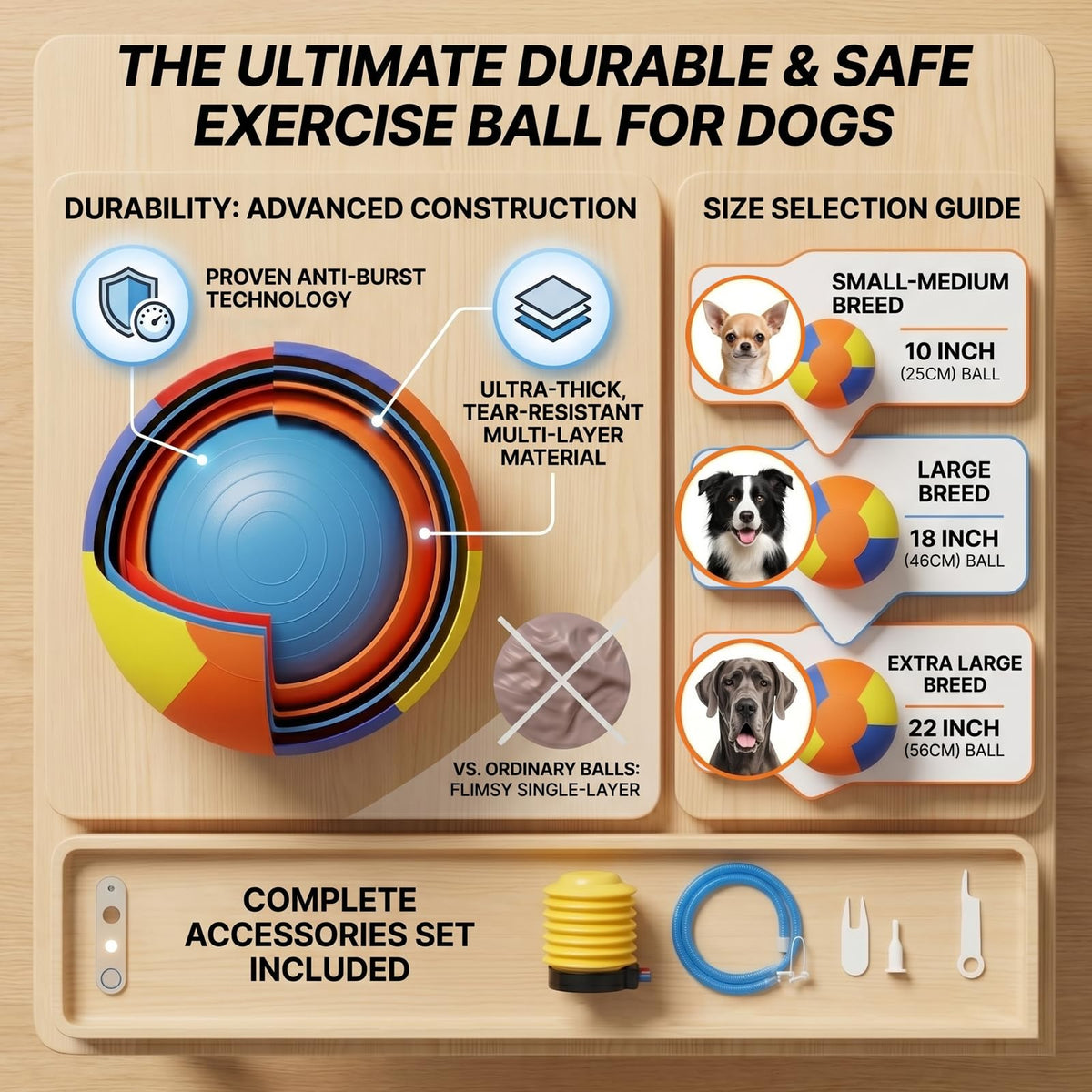 Inflatable Dog Ball with Handle Cover & Pump 18in E578762
