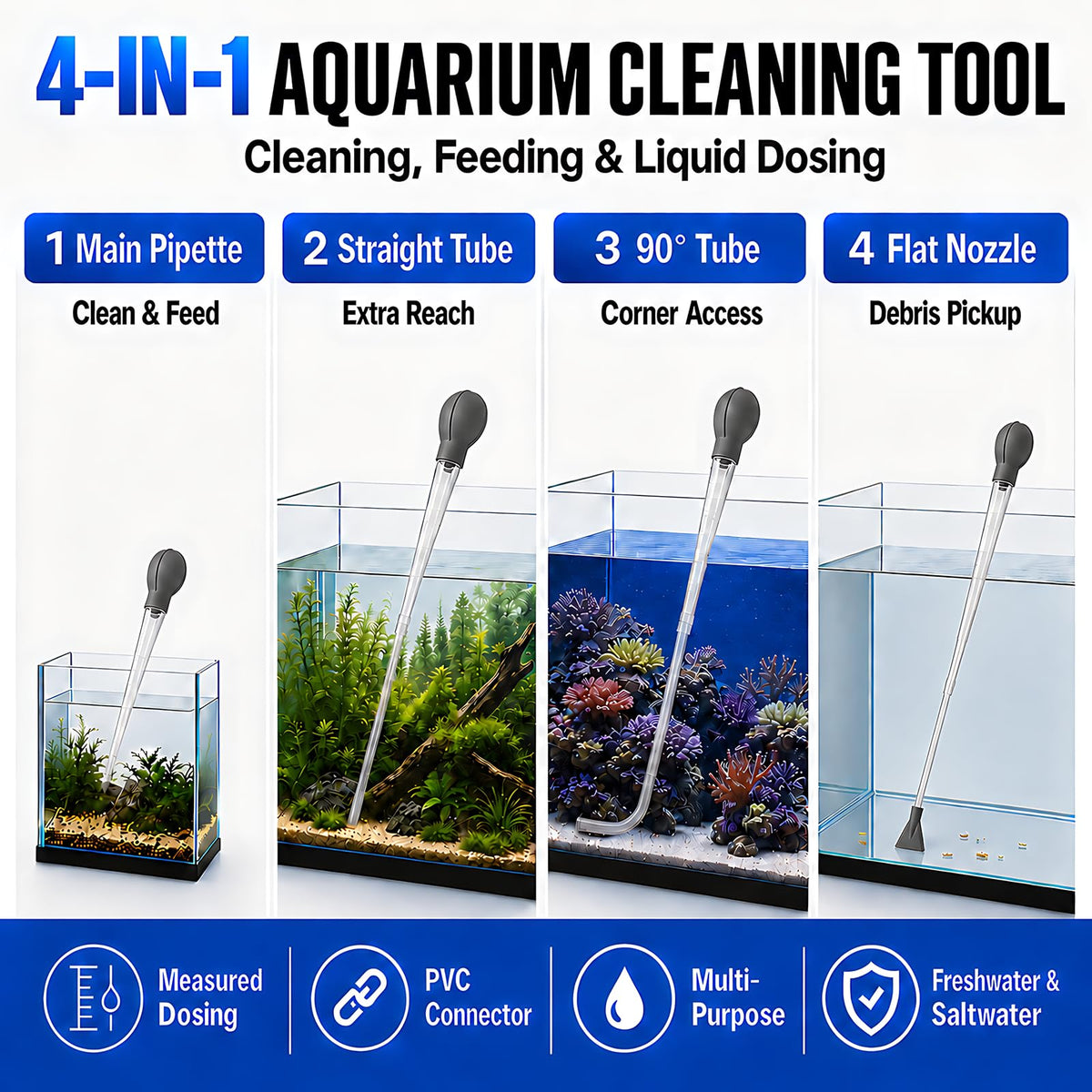 Aquarium Turkey Baster 4-in-1 Spot Cleaner and Coral Feeder 21.6 in A98106