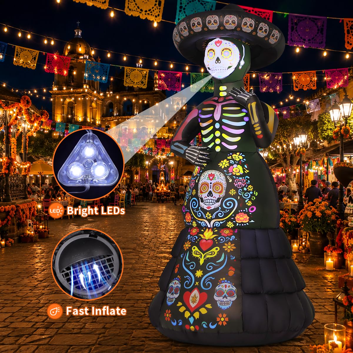 7.2FT Halloween Inflatable Ghost Bride with LED Lights L4167