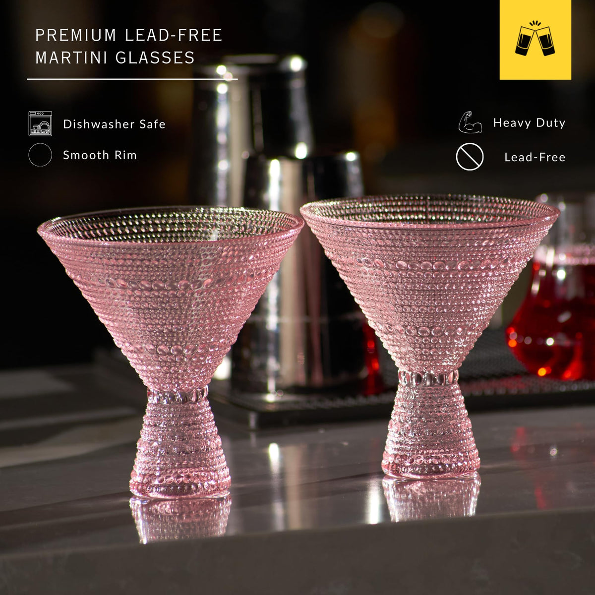 Pink & Clear 9oz Set of 6 Martini Glasses D127