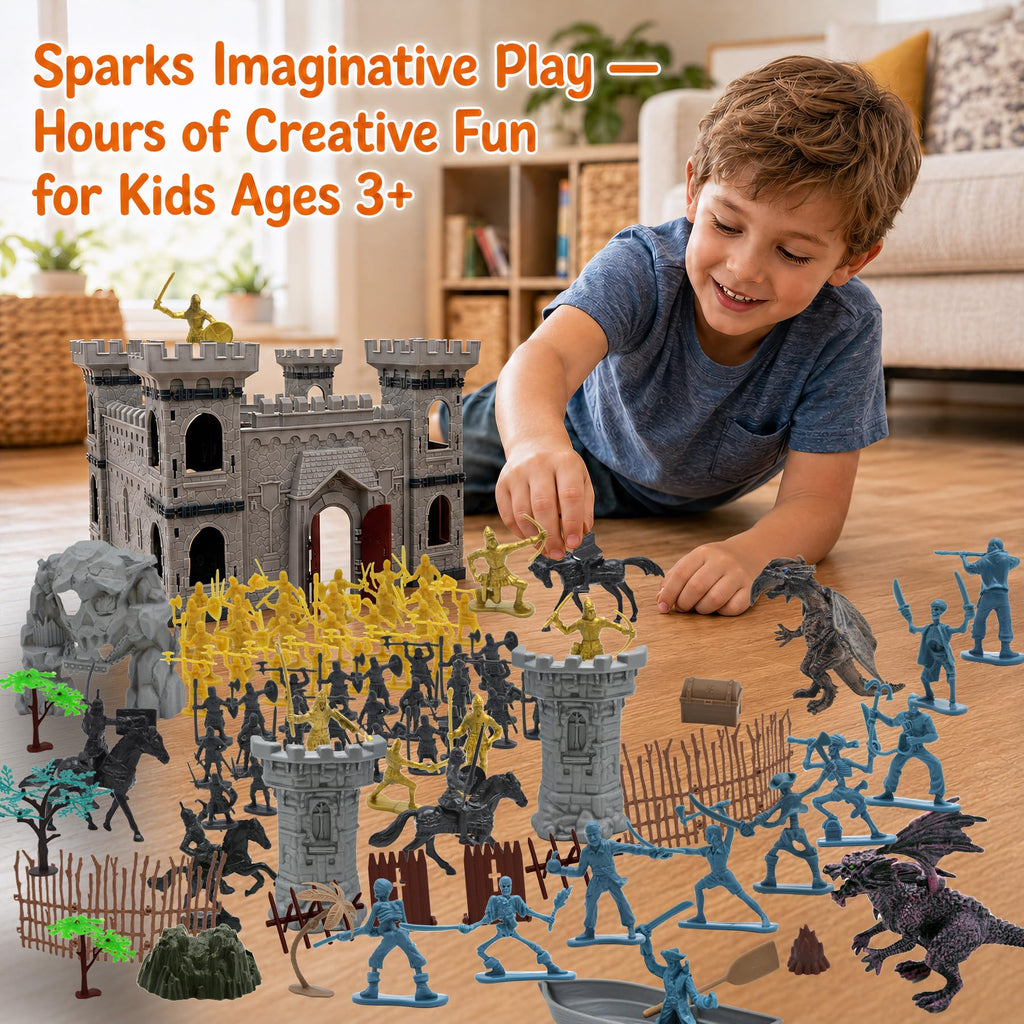 Medieval Castle Building Set with Knights and Dragon M841548