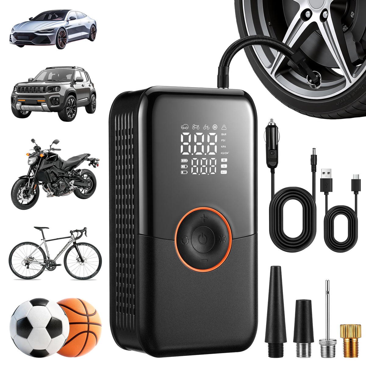 Portable Air Compressor 150PSI Cordless Tire Inflator Black W430119
