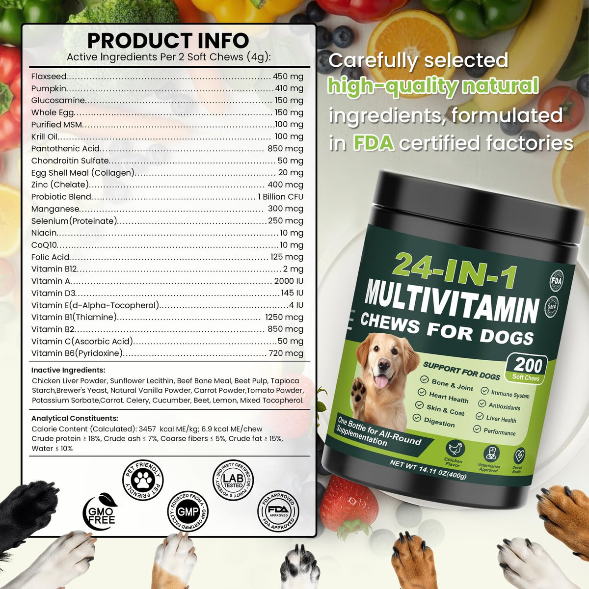 Dog Vitamins and Supplements 200 Ct Multivitamin R7916