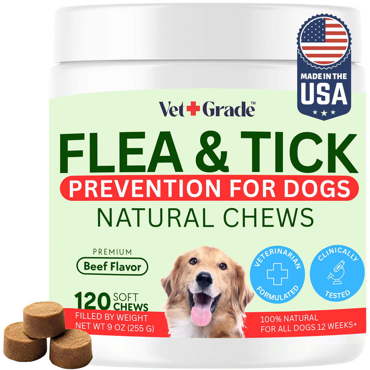 Chewable Flea and Tick Prevention for Dogs 120 Chews Beef H940660