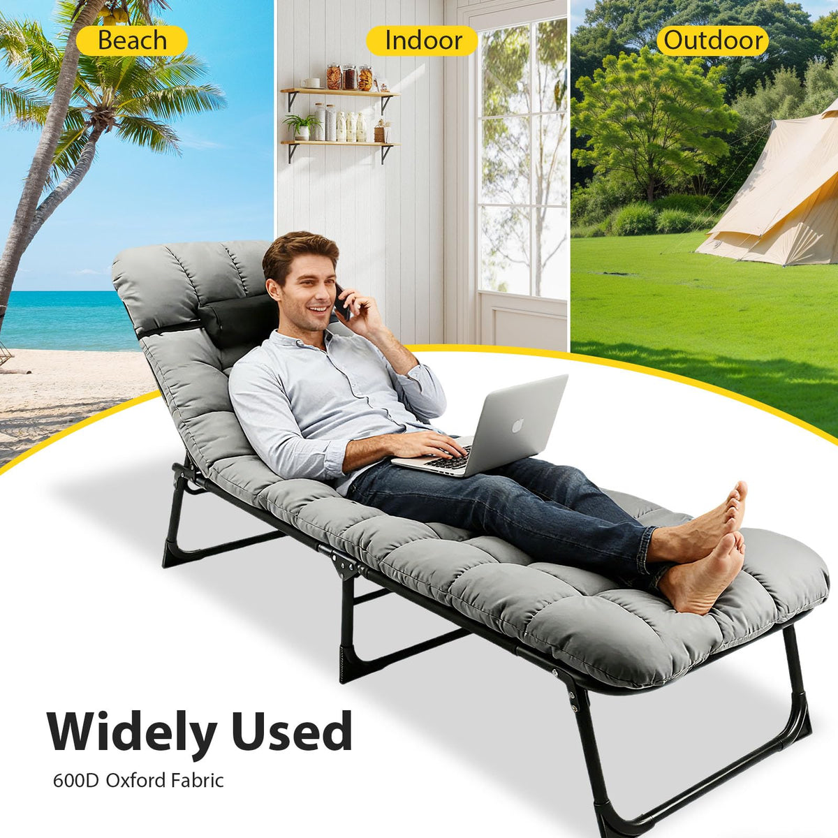 Heavy-Duty Portable Padded Camping Cot Bed with Mattress and Pillow J226