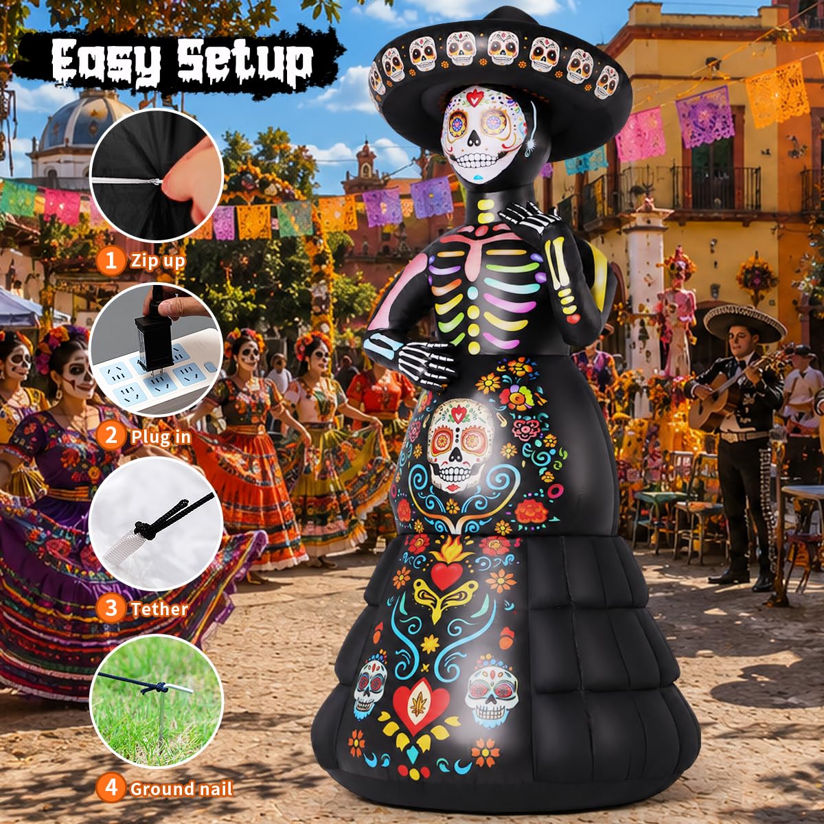 7.2FT Halloween Inflatable Ghost Bride with LED Lights L4167