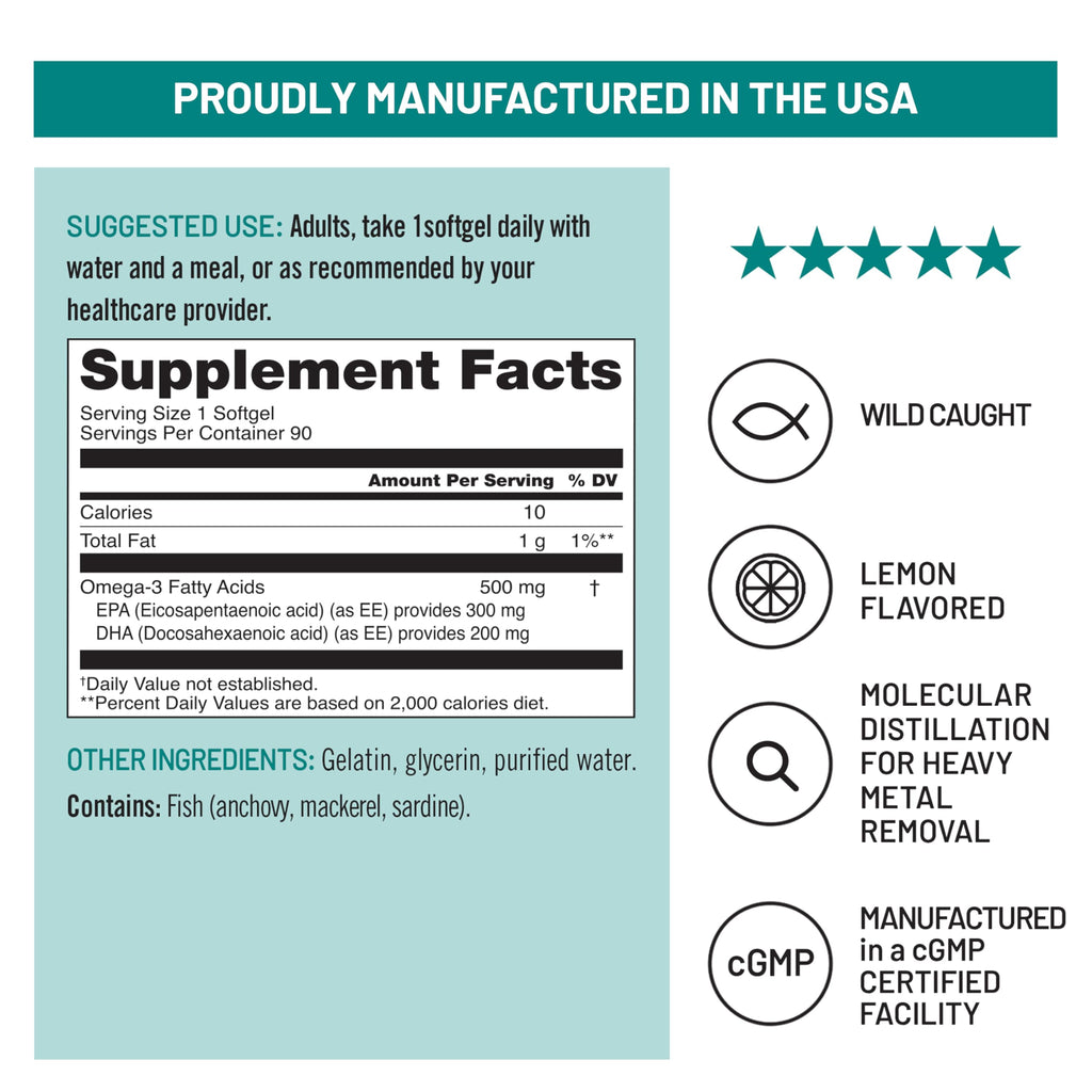 Omega 3 Fish Oil 500 mg EPA & DHA 90 Softgels K4112