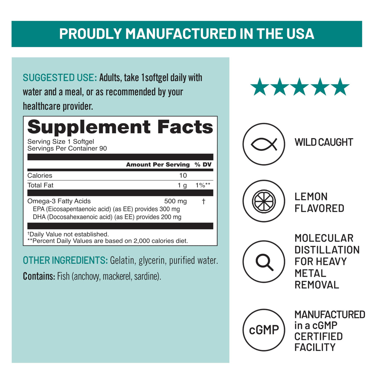 Omega 3 Fish Oil 500 mg EPA & DHA 90 Softgels K4112