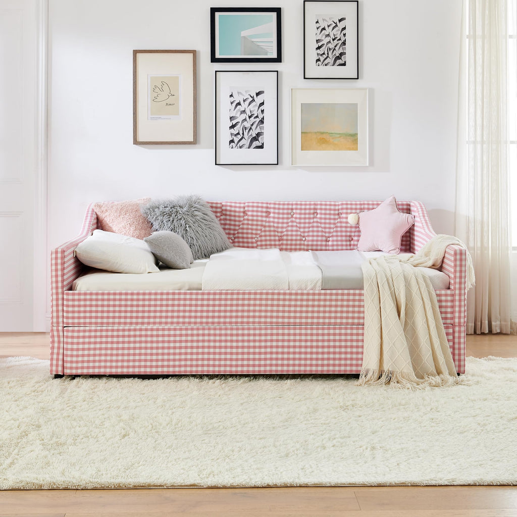 Full Size Upholstered Daybed with Trundle and Side Pocket X1499