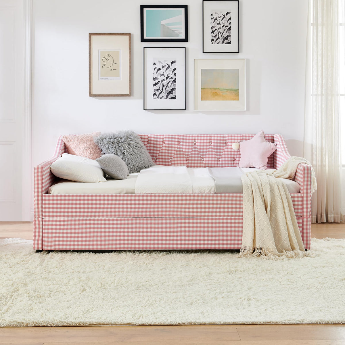 Full Size Upholstered Daybed with Trundle and Side Pocket X1499