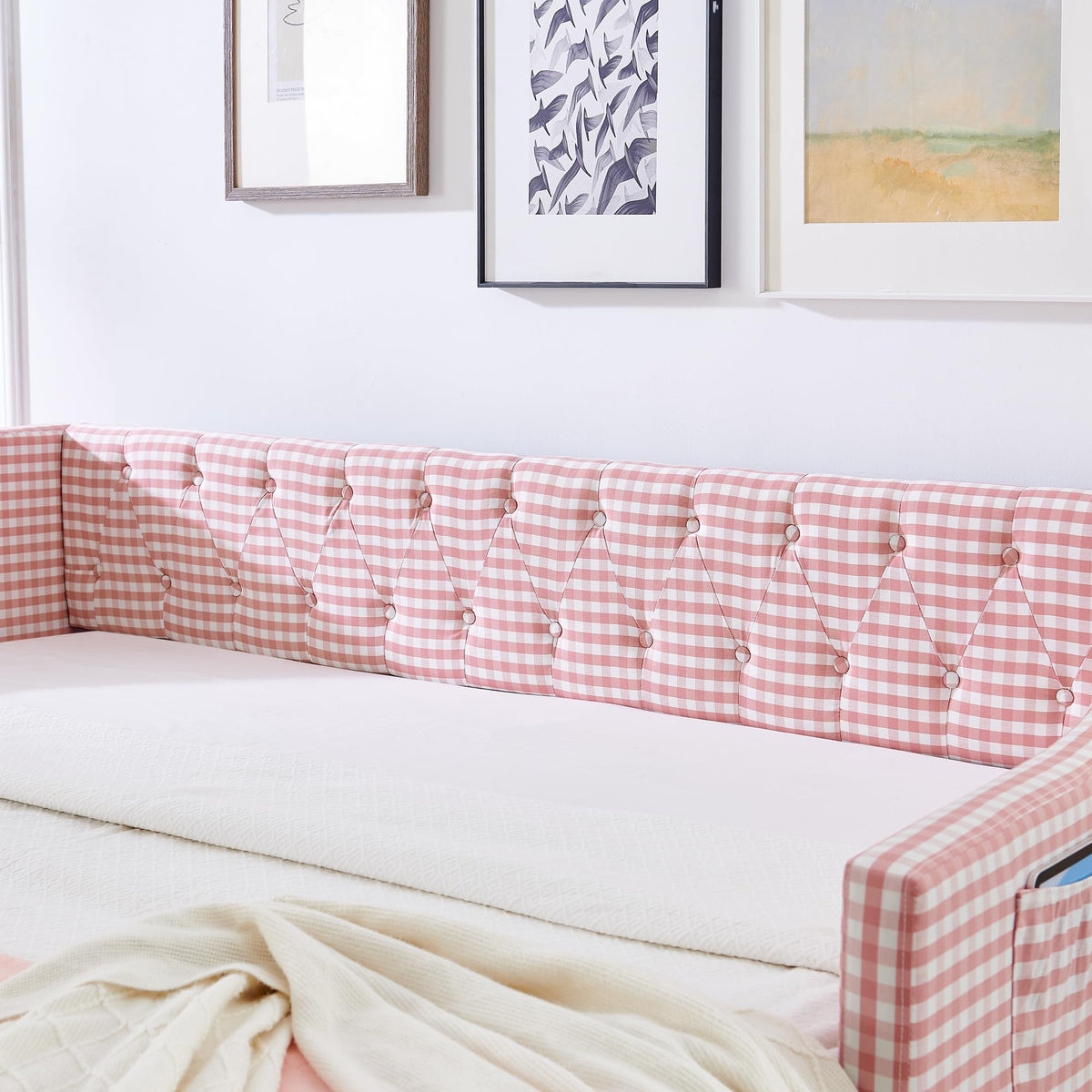 Full Size Upholstered Daybed with Trundle and Side Pocket X1499