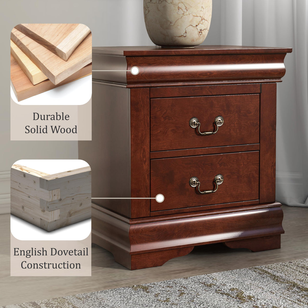 Solid Wood Nightstands Set of 2 with Drawers C744540