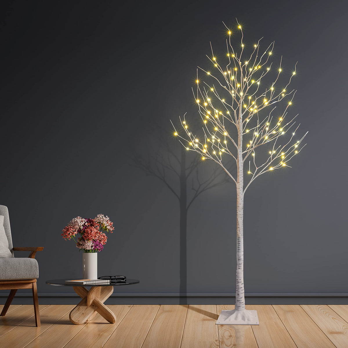 2 Pack 8FT 132 LED Lighted Artificial Birch Tree Warm White P482