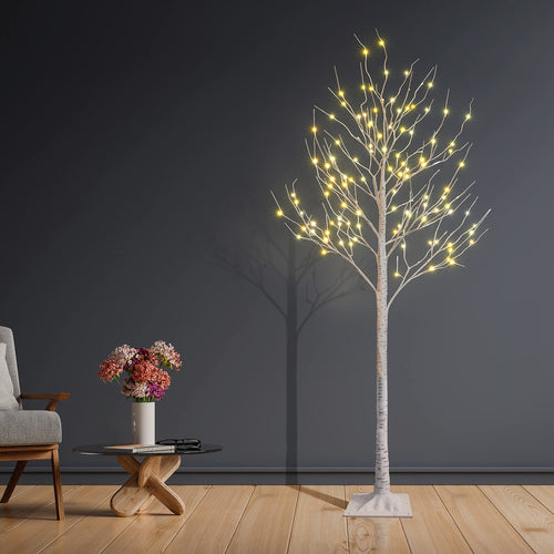 2 Pack 8FT 132 LED Lighted Artificial Birch Tree Warm White P482